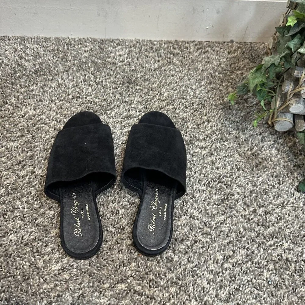 Robert Clergerie Slip On Slide Flat Sandals Shoes Black Suede Size 35.5 US 5